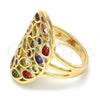 Oro Laminado Multi Stone Ring, Gold Filled Style Heart and Teardrop Design, with Multicolor Cubic Zirconia, Polished, Golden Finish, 01.210.0065.1.08 (Size 8)