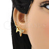 Oro Laminado Earcuff Earring, Gold Filled Style Butterfly Design, with White Micro Pave, Polished, Golden Finish, 02.210.0699