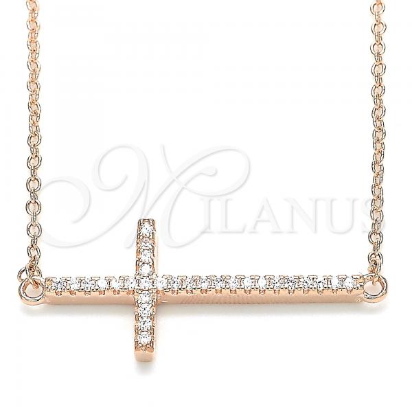 Sterling Silver Pendant Necklace, Cross Design, with White Cubic Zirconia, Polished, Rose Gold Finish, 04.336.0181.1.16