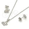 Sterling Silver Earring and Pendant Adult Set, Elephant Design, with White Micro Pave, Polished, Rhodium Finish, 10.174.0199