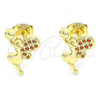 Oro Laminado Stud Earring, Gold Filled Style Angel and Heart Design, with Garnet Micro Pave, Polished, Golden Finish, 02.156.0462.2