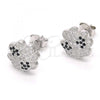 Sterling Silver Stud Earring, with Black and White Micro Pave, Polished, Rhodium Finish, 02.186.0073