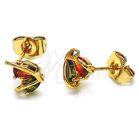 Oro Laminado Stud Earring, Gold Filled Style Butterfly Design, with Multicolor Cubic Zirconia, Polished, Golden Finish, 02.387.0023.2