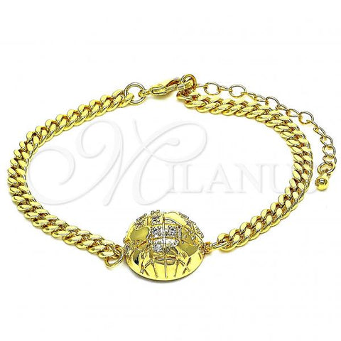 Oro Laminado Fancy Bracelet, Gold Filled Style with White Micro Pave, Polished, Golden Finish, 03.193.0001.07