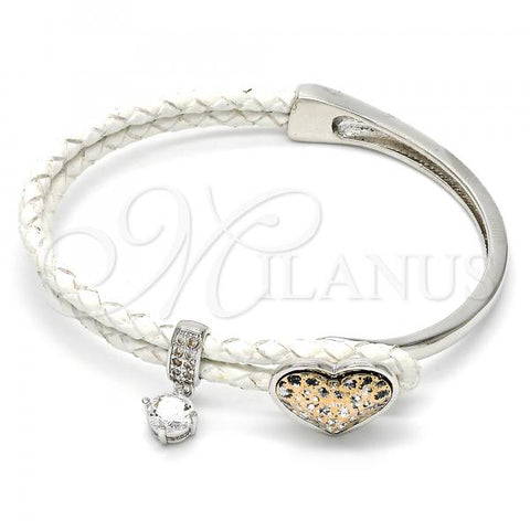 Rhodium Plated Individual Bangle, Heart Design, with Rose Patina Swarovski Crystals and White Micro Pave, Polished, Rhodium Finish, 07.239.0008.9 (03 MM Thickness, One size fits all)