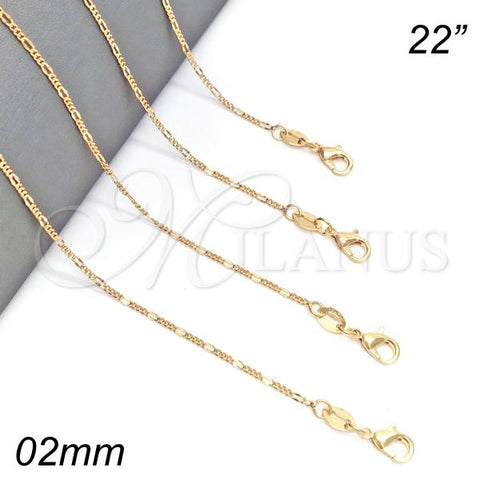 Oro Laminado Basic Necklace, Gold Filled Style Figaro Design, Polished, Golden Finish, 04.32.0020.22