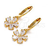 Oro Laminado Dangle Earring, Gold Filled Style Flower Design, with White Cubic Zirconia, Polished, Golden Finish, 02.217.0059