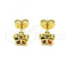 Oro Laminado Stud Earring, Gold Filled Style Flower Design, with Multicolor Cubic Zirconia, Polished, Golden Finish, 02.156.0658