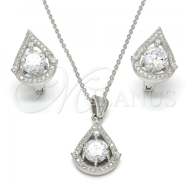 Sterling Silver Earring and Pendant Adult Set, Teardrop Design, with White Cubic Zirconia, Polished, Rhodium Finish, 10.175.0051