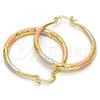 Oro Laminado Medium Hoop, Gold Filled Style Hollow Design, Diamond Cutting Finish, Tricolor, 02.170.0086.1.40