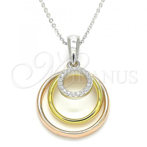 Sterling Silver Pendant Necklace, with White Cubic Zirconia, Polished, Tricolor, 04.336.0152.18