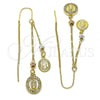 Oro Laminado Threader Earring, Gold Filled Style Guadalupe Design, with White Micro Pave, Polished, Tricolor, 02.253.0071