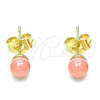 Oro Laminado Stud Earring, Gold Filled Style Ball Design, with Pink Pearl, Polished, Golden Finish, 02.63.2118.1