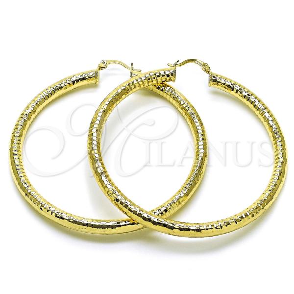 Oro Laminado Extra Large Hoop, Gold Filled Style Hollow Design, Diamond Cutting Finish, Golden Finish, 02.213.0765.70