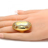 Oro Laminado Multi Stone Ring, Gold Filled Style Flower Design, with White Crystal, Polished, Golden Finish, 01.241.0007.10 (Size 10)