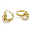 Oro Laminado Leverback Earring, Gold Filled Style with White Cubic Zirconia and White Micro Pave, Polished, Golden Finish, 02.195.0065