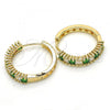 Oro Laminado Huggie Hoop, Gold Filled Style with Green and White Cubic Zirconia, Polished, Golden Finish, 02.210.0105.5.25