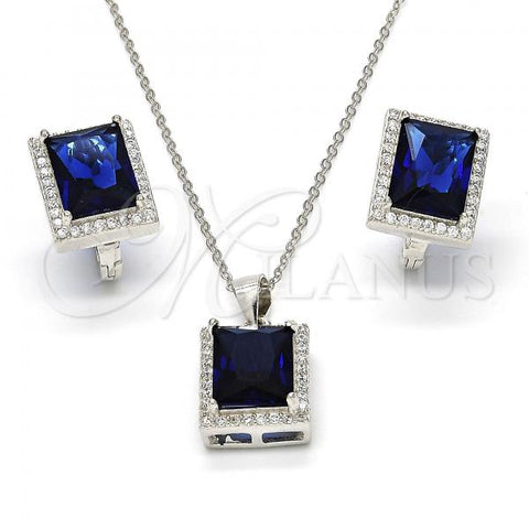 Sterling Silver Earring and Pendant Adult Set, with Sapphire Blue Cubic Zirconia and White Micro Pave, Polished, Rhodium Finish, 10.175.0065.2
