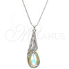 Rhodium Plated Pendant Necklace, Teardrop and Rolo Design, with Aurore Boreale and Aurore Boreale Swarovski Crystals, Polished, Rhodium Finish, 04.239.0037.4.16