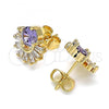 Oro Laminado Stud Earring, Gold Filled Style with Amethyst and White Cubic Zirconia, Polished, Golden Finish, 02.387.0018.1