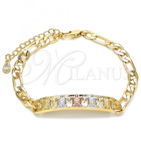 Oro Laminado ID Bracelet, Gold Filled Style Turtle Design, Polished, Tricolor, 03.351.0005.07