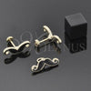 Oro Laminado Earring and Pendant Children Set, Gold Filled Style Moustache Design, Enamel Finish, Golden Finish, 10.09.0013