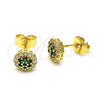 Oro Laminado Stud Earring, Gold Filled Style Flower Design, with Green and White Cubic Zirconia, Polished, Golden Finish, 02.344.0159