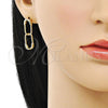 Oro Laminado Long Earring, Gold Filled Style Paperclip Design, Polished, Golden Finish, 02.213.0470