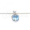 Rhodium Plated Pendant Necklace, Rolo Design, with Aquamarine Swarovski Crystals and White Micro Pave, Polished, Rhodium Finish, 04.239.0023.16