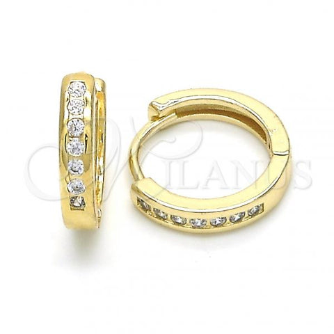Oro Laminado Huggie Hoop, Gold Filled Style with White Cubic Zirconia, Polished, Golden Finish, 02.221.0057.15