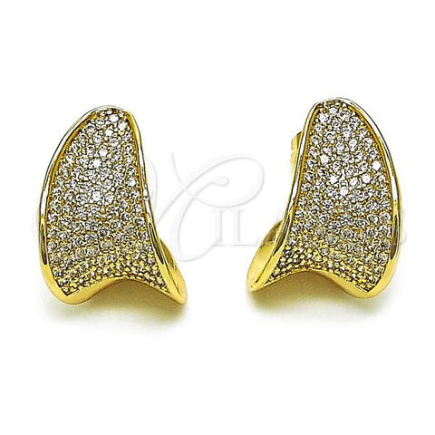 Oro Laminado Stud Earring, Gold Filled Style Leaf Design, with White Micro Pave, Polished, Golden Finish, 02.283.0210