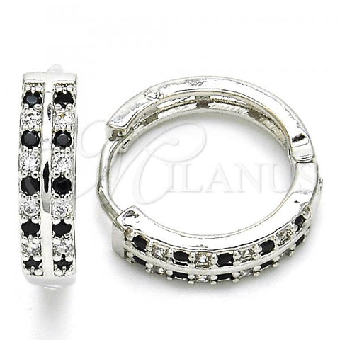 Rhodium Plated Huggie Hoop, with Black and White Cubic Zirconia, Polished, Rhodium Finish, 02.266.0029.5.20