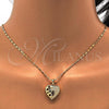 Oro Laminado Earring and Pendant Adult Set, Gold Filled Style Heart and Flower Design, with White Micro Pave, Polished, Golden Finish, 10.156.0066.1