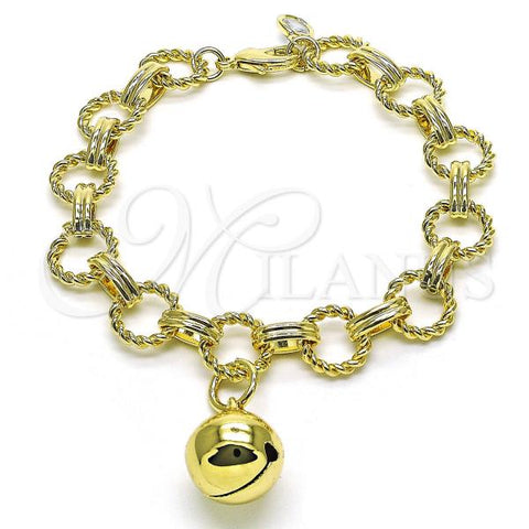 Oro Laminado Fancy Bracelet, Gold Filled Style Rolo and Twist Design, with White Cubic Zirconia, Diamond Cutting Finish, Golden Finish, 03.331.0300.08