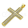 Oro Laminado Religious Pendant, Gold Filled Style Cross Design, with White Micro Pave, Polished, Golden Finish, 05.102.0033