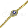 Oro Laminado Fancy Bracelet, Gold Filled Style Evil Eye Design, with White Micro Pave, Blue Enamel Finish, Golden Finish, 03.368.0075.08