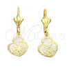 Oro Laminado Dangle Earring, Gold Filled Style Heart Design, Diamond Cutting Finish, Golden Finish, 5.084.016