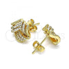 Oro Laminado Stud Earring, Gold Filled Style Love Knot Design, with White Micro Pave, Polished, Golden Finish, 02.342.0145