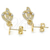 Oro Laminado Dangle Earring, Gold Filled Style Heart Design, with White Crystal, Polished, Golden Finish, 02.63.2489