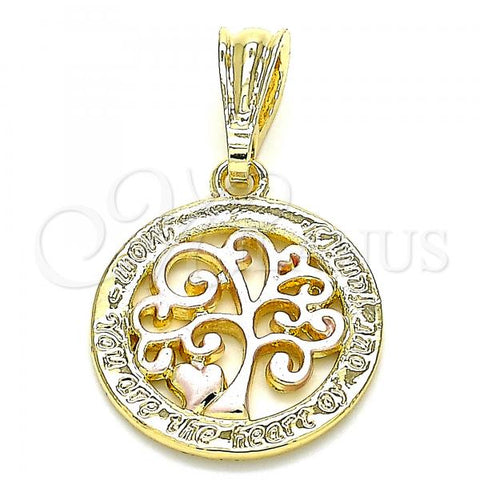 Oro Laminado Fancy Pendant, Gold Filled Style Tree and Heart Design, Polished, Tricolor, 05.351.0078.1