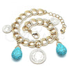 Oro Laminado Charm Bracelet, Gold Filled Style Teardrop Design, with Turquoise Opal, Polished, Golden Finish, 03.331.0127.08