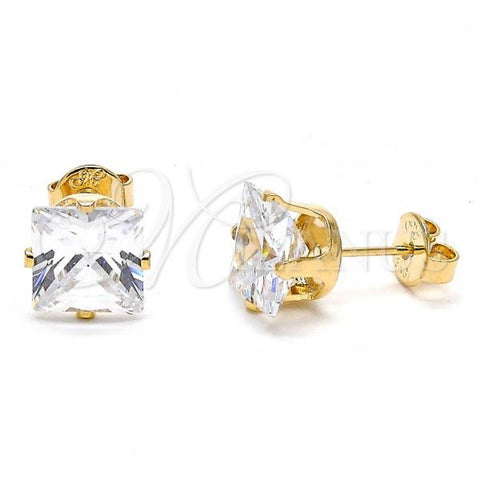 Oro Laminado Stud Earring, Gold Filled Style with White Cubic Zirconia, Polished, Golden Finish, 5.128.027