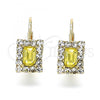 Oro Laminado Leverback Earring, Gold Filled Style with Yellow and White Crystal, Polished, Golden Finish, 5.125.020.6