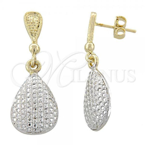 Oro Laminado Dangle Earring, Gold Filled Style Teardrop Design, Diamond Cutting Finish, Two Tone, 02.55.0010