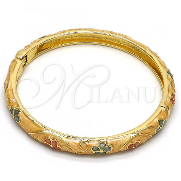 Oro Laminado Individual Bangle, Gold Filled Style Flower Design, Multicolor Enamel Finish, Golden Finish, 07.246.0006.05 (06 MM Thickness, Size 5 - 2.50 Diameter)