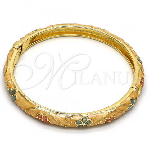 Oro Laminado Individual Bangle, Gold Filled Style Flower Design, Multicolor Enamel Finish, Golden Finish, 07.246.0006.05 (06 MM Thickness, Size 5 - 2.50 Diameter)