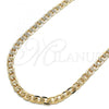 Oro Laminado Basic Necklace, Gold Filled Style Pave Cuban Design, Polished, Golden Finish, 04.213.0184.24