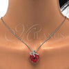 Rhodium Plated Pendant Necklace, Heart and Bow Design, with Padparadscha Swarovski Crystals and White Micro Pave, Polished, Rhodium Finish, 04.239.0007.3.16