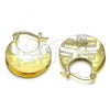 Oro Laminado Small Hoop, Gold Filled Style Greek Key Design, Diamond Cutting Finish, Golden Finish, 5.149.040.20
