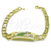 Oro Laminado Fancy Bracelet, Gold Filled Style San Judas and Pave Figaro Design, Polished, Tricolor, 03.351.0162.1.08